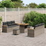 Graues 9-teiliges vidaXL Garten-Sofa-Set aus Poly Rattan mit Kissen für Terrasse und Garten.