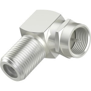 Hama Antennen-Adapter, SAT F-Stecker/F-Kupplung, 90° Winkel, silberfarben.