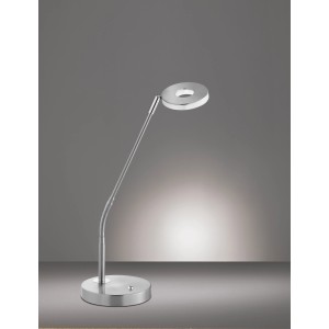 Nickelfarbene LED-Tischleuchte Dent von Fischer & Honsel, 6 W, dimmbar, für Schreibtisch oder Nachttisch.