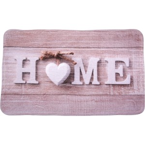 Sanilo Badteppich Home, 70x110 cm, mit Holz- und Herzmotiv für ein gemütliches Badezimmer.