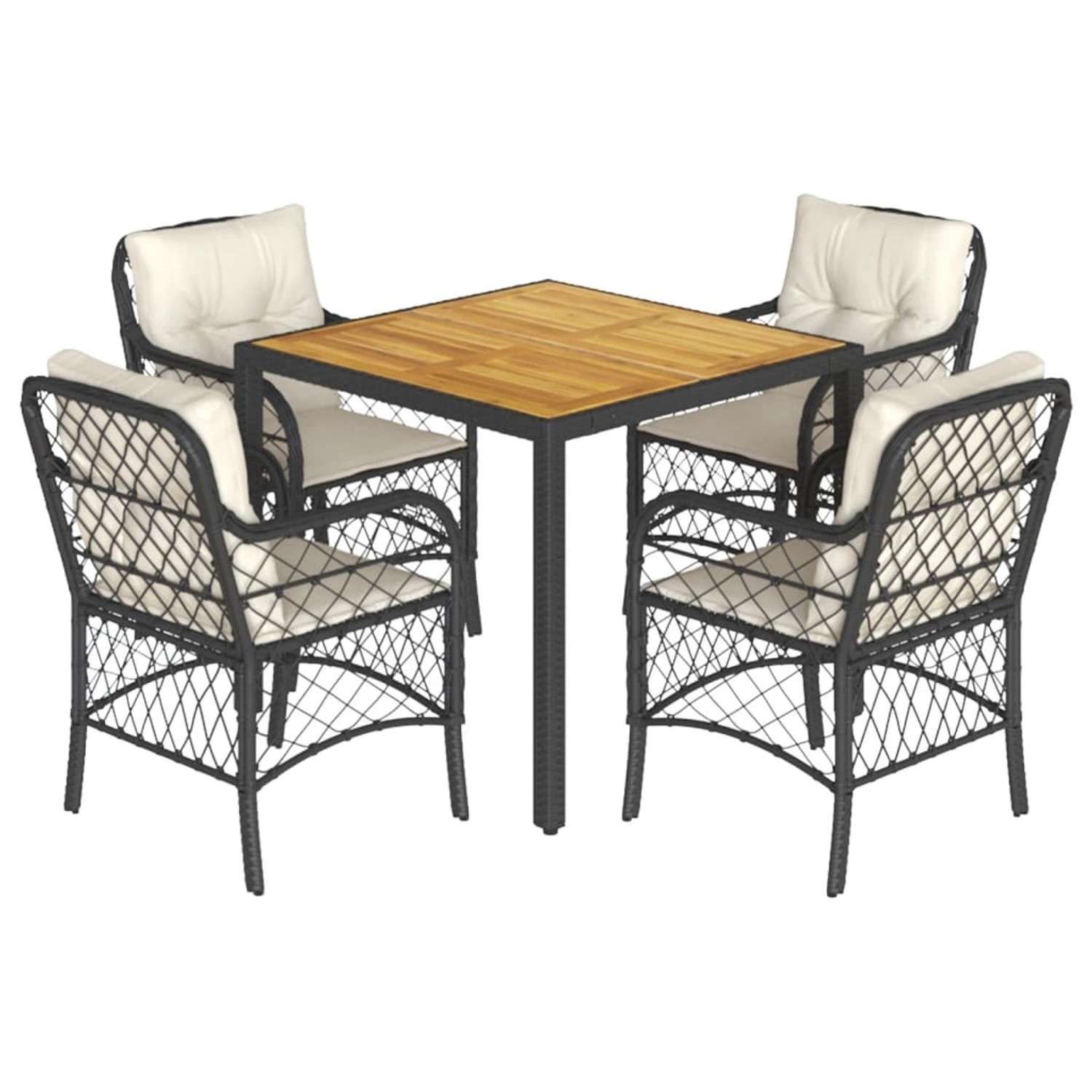 vidaXL 5-Tlg Garten-Essgruppe mit Kissen Schwarz Poly Rattan 3212037