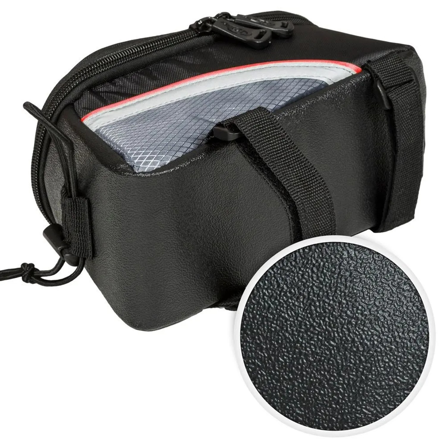 Tectake Fahrradtasche mit Rahmenbefestigung, wasserabweisend, schwarz, grau und rot.