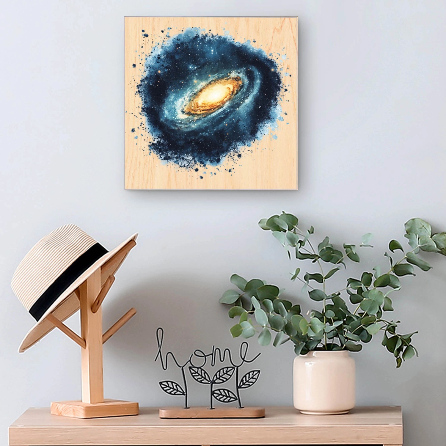 Banjado Schlüsselkasten Holz Galaktische Explosion, 30x30cm, 50 Haken, Scharnier links. Schlüsselaufbewahrung für die Garderobe.