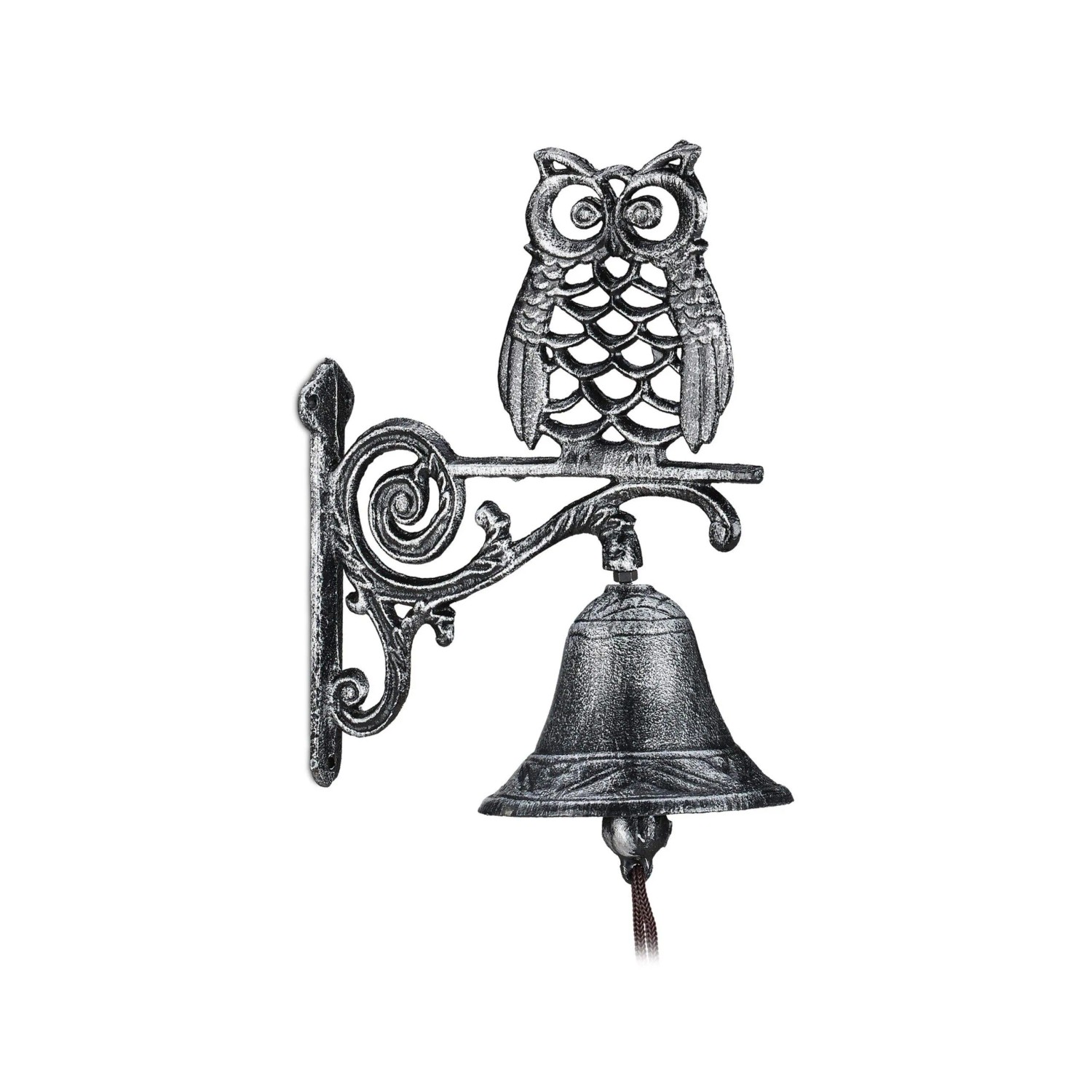 Relaxdays Türglocke Gusseisen Silber mit Eule 26,5 cm x 19 cm x 11 cm 1,2 kg