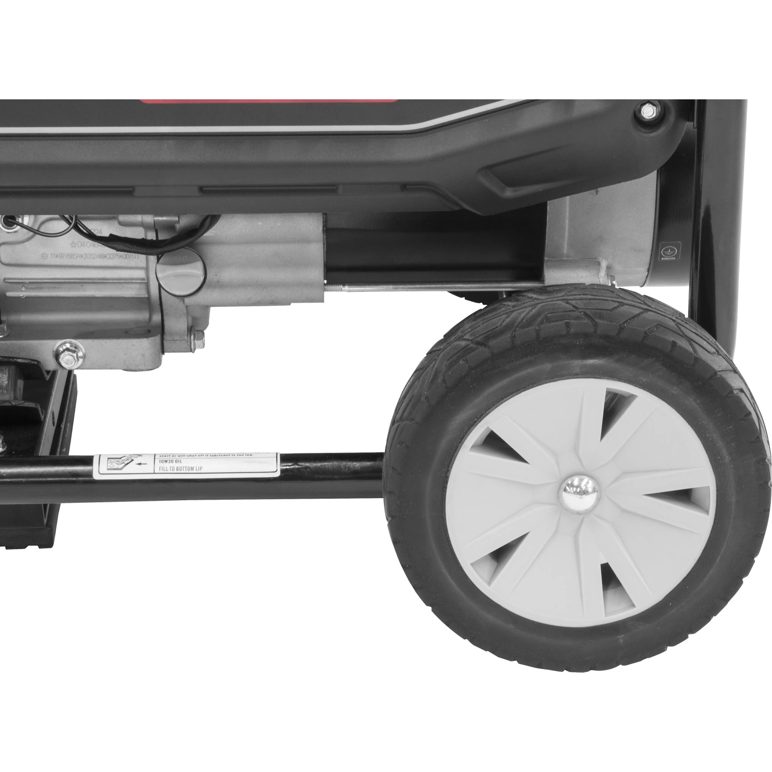 Detailaufnahme: Güde Stromerzeuger GSE 3701 RS Benzin mit Rad für einfachen Transport.