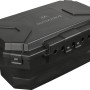 Schwarze, faltbare D-Line Wetterschutzbox für Schutzkontaktstecker, wetterfest und robust.
