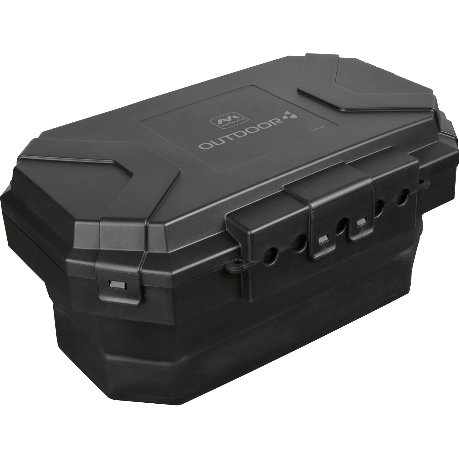 Schwarze, faltbare D-Line Wetterschutzbox für Schutzkontaktstecker, wetterfest und robust.