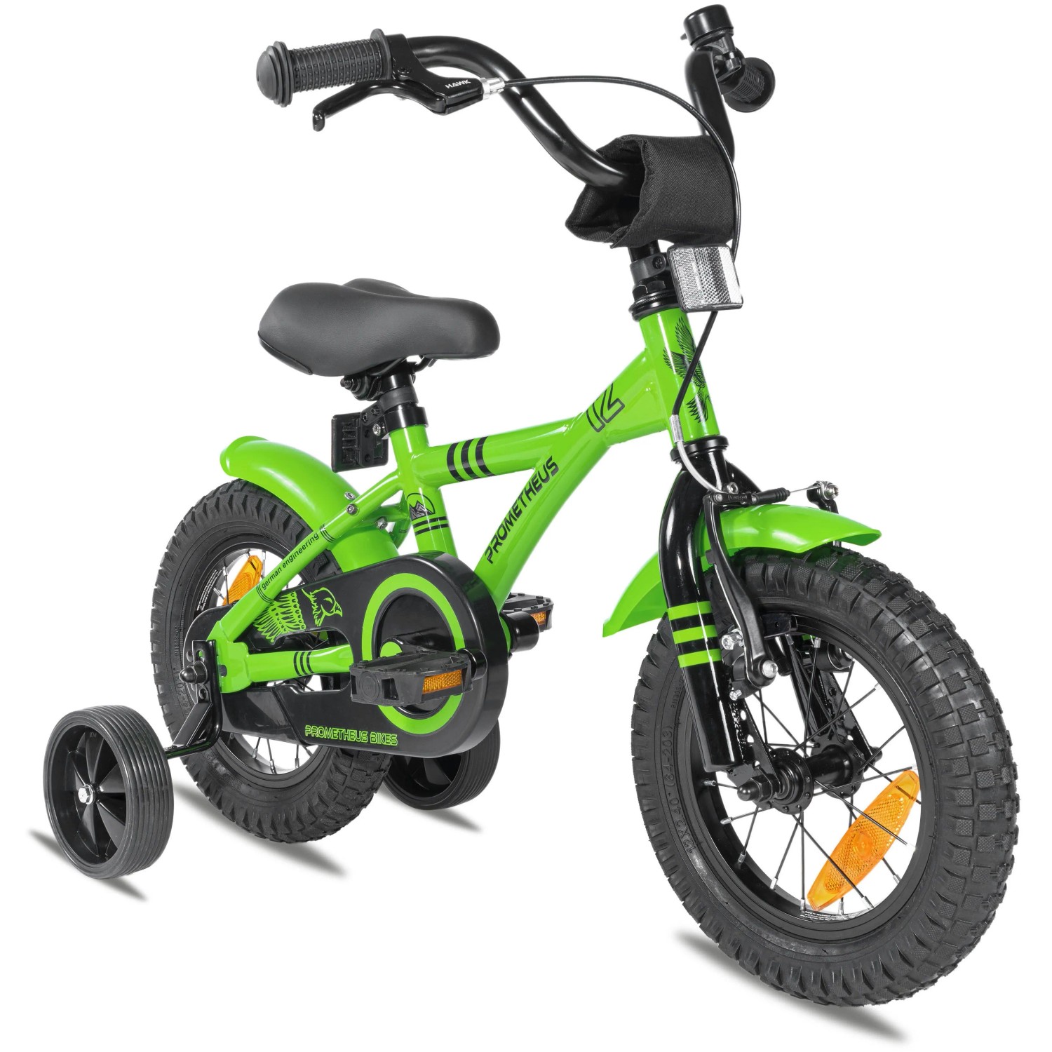 PROMETHEUS BIKES Kinderfahrrad 12 Zoll ab 3 Jahre mit Stützrädern und Rücktrittbremse Grün