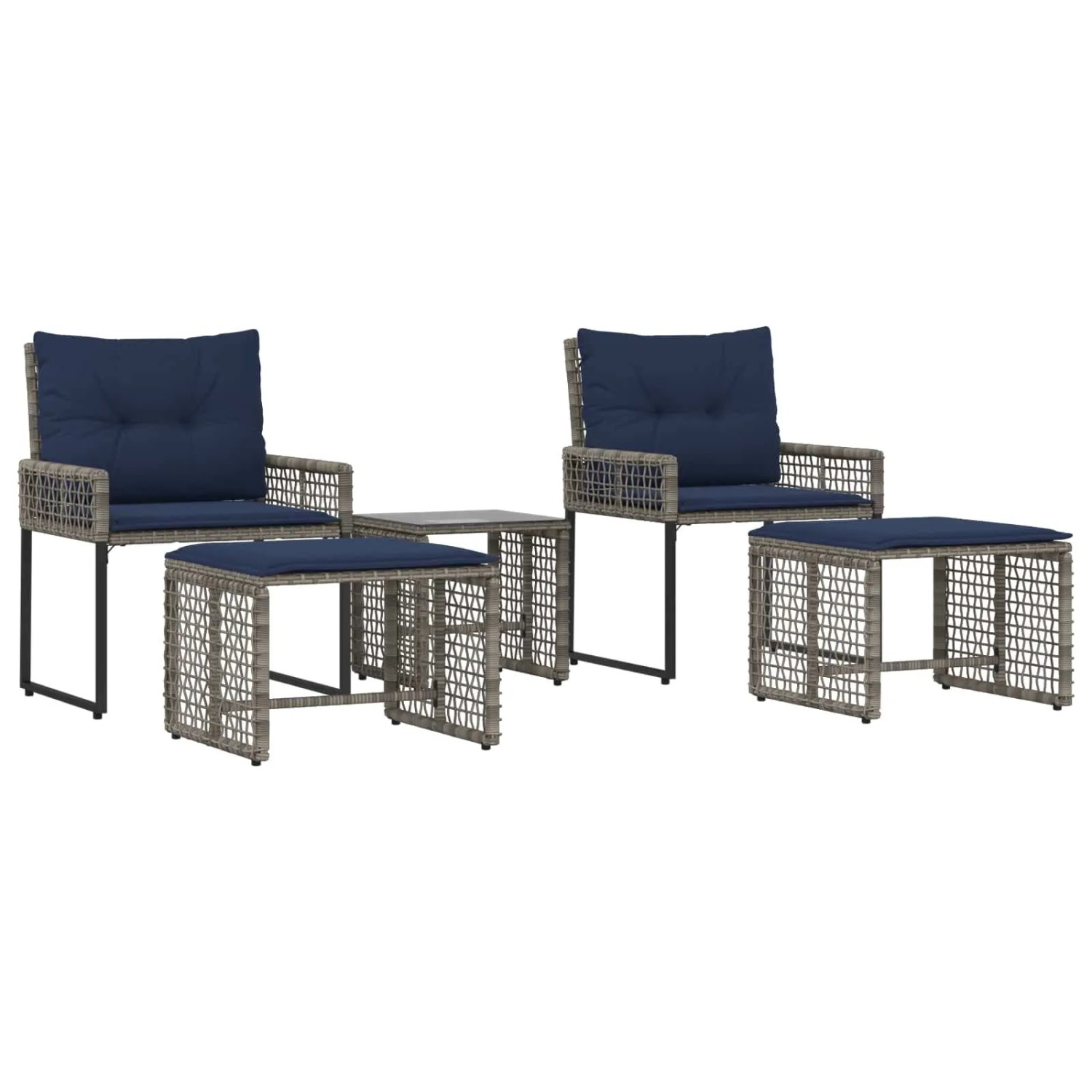 vidaXL Gartenmöbel-Set mit Kissen 5-Tlg Grau und Marineblau 42025172