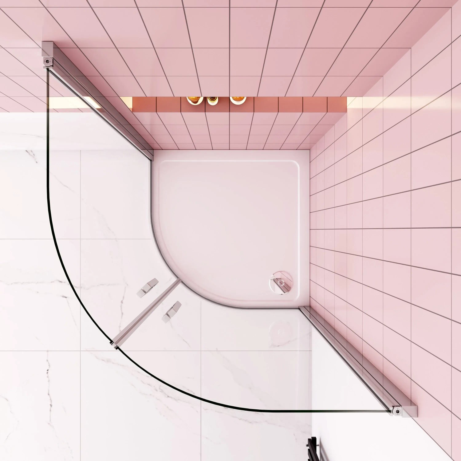 AICA Runddusche 90x90 mit Drehtür, Viertelkreis Duschkabine aus 6mm NANO ESG Glas.