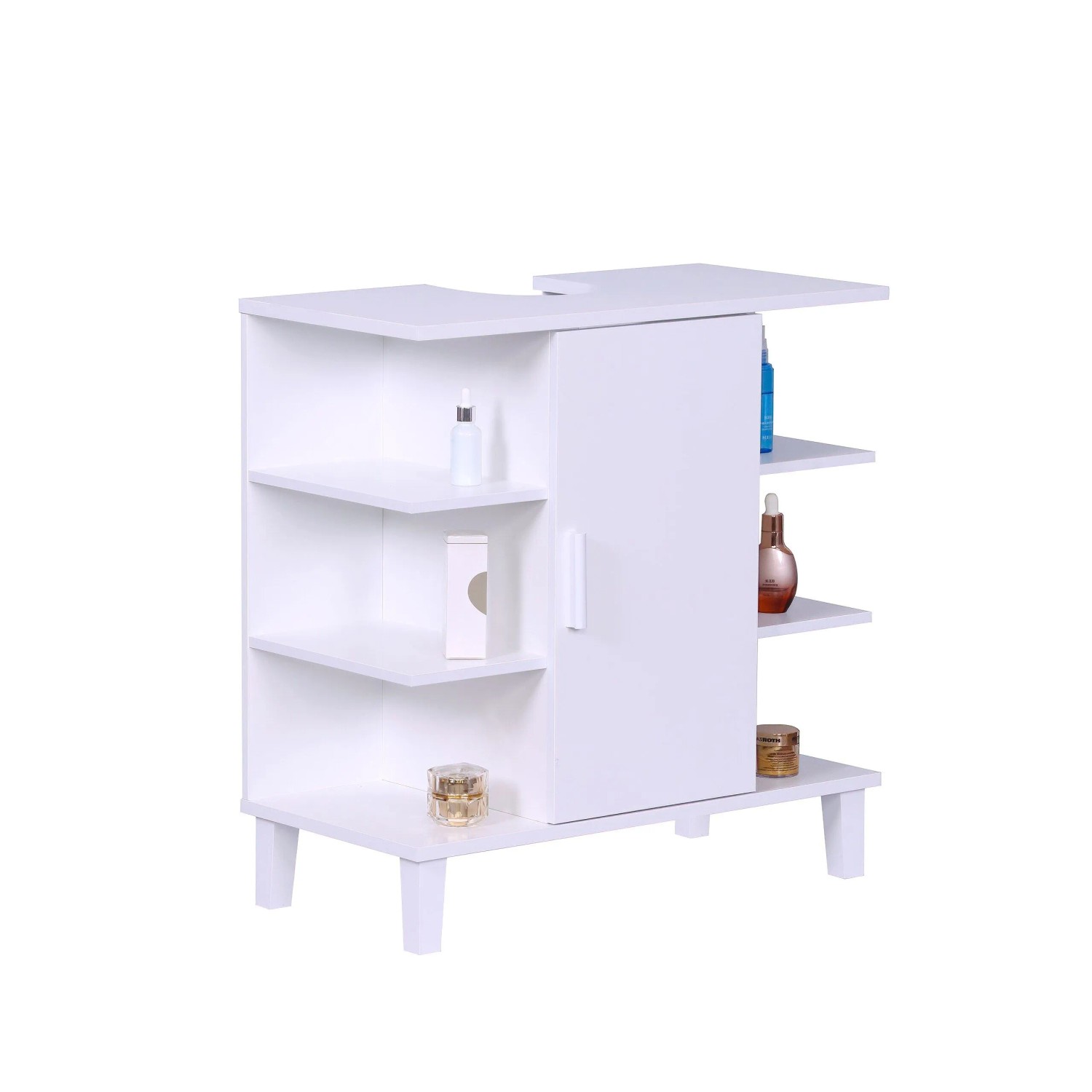 Relaxdays Waschbeckenunterschrank MDF Weiß Mit Türfach und Ablagen 65 cm x 64 cm x 31 cm 12,4 kg