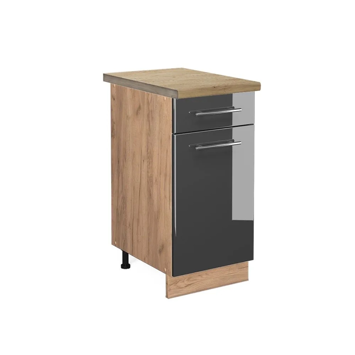 Vicco Küchenunterschrank Fame-Line Anthrazit Hochglanz Goldkraft Eiche 40 cm AP Eiche