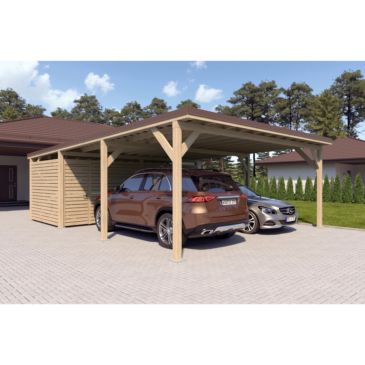 Holzbrüder Carport Ralf 52m² mit Geräteraum Natur-Dunkelbraun günstig online kaufen