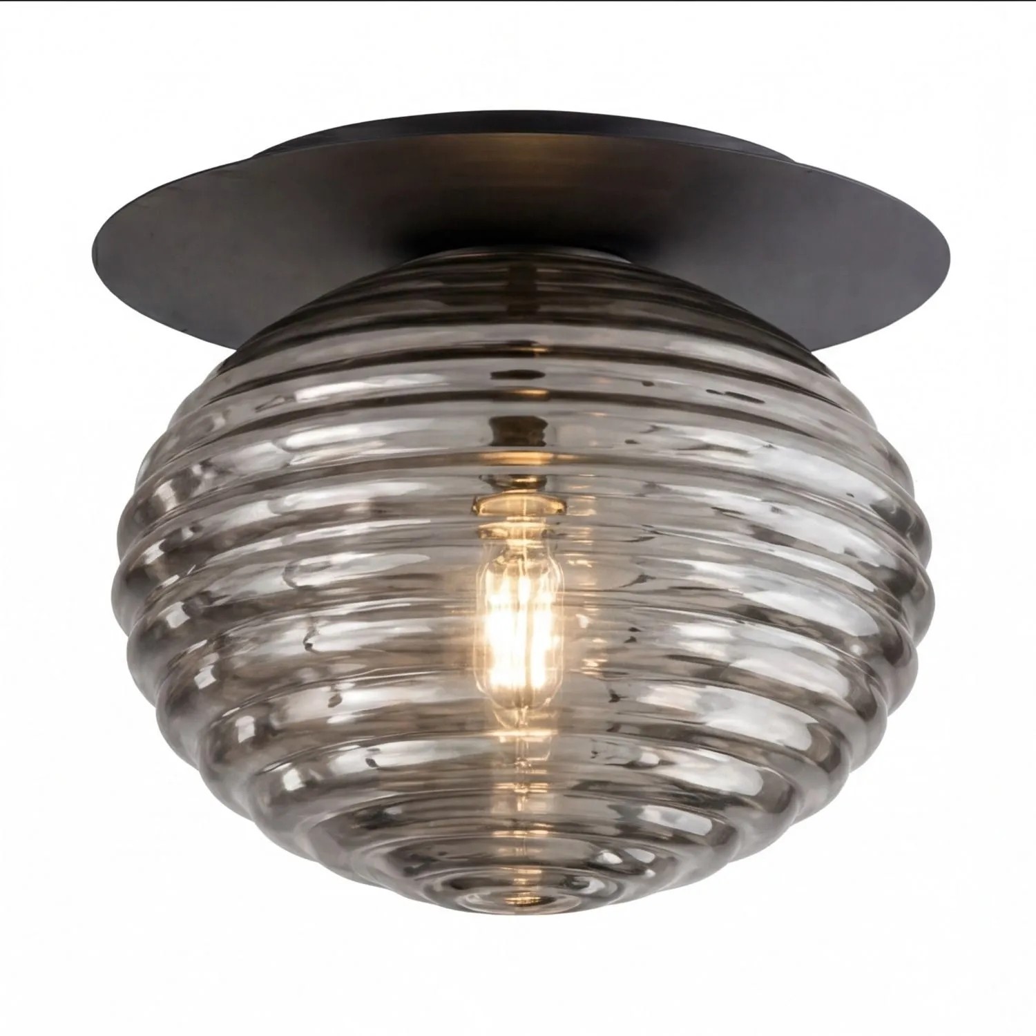 Licht-Erlebnisse Deckenleuchte Rund DM 20 CM Klein Rauchglas Metall Für E27 Dekorativ