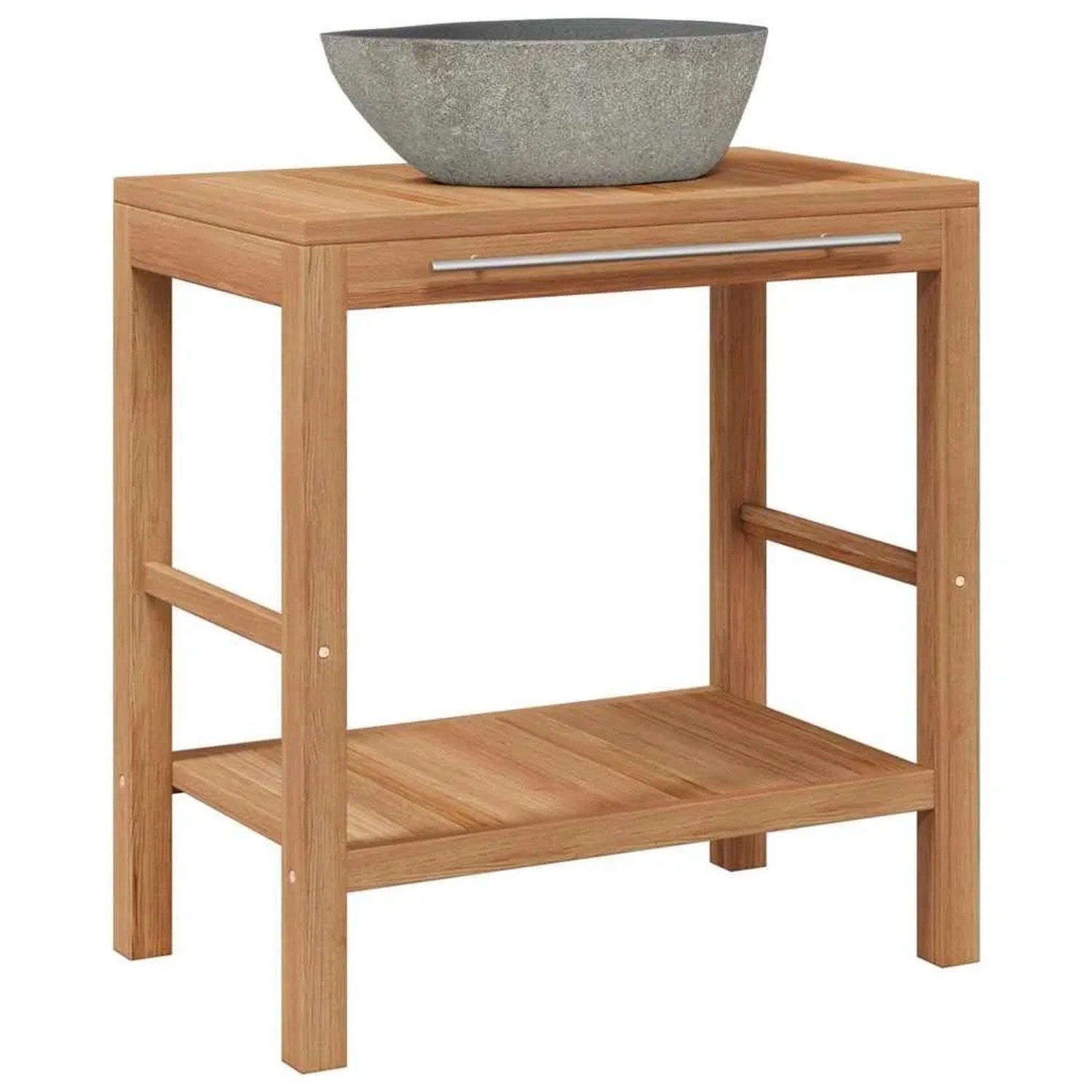vidaXL Waschtisch Massivholz Teak mit Waschbecken aus Flussstein 246496