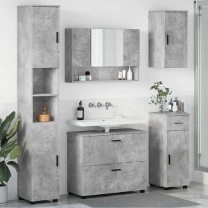 vidaXL Badezimmermöbel-Set 5-Tlg Betongrau Sperrholz und Metall 3393076
