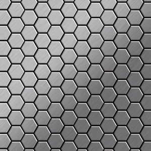Gebürstete, graue Edelstahl Mosaikfliese im Honeycomb Design für Wand und Boden.
