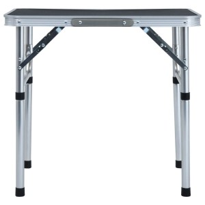 Grauer klappbarer Campingtisch aus Aluminium und MDF, 60x45 cm, mit Tragegriff. Ideal für Camping.