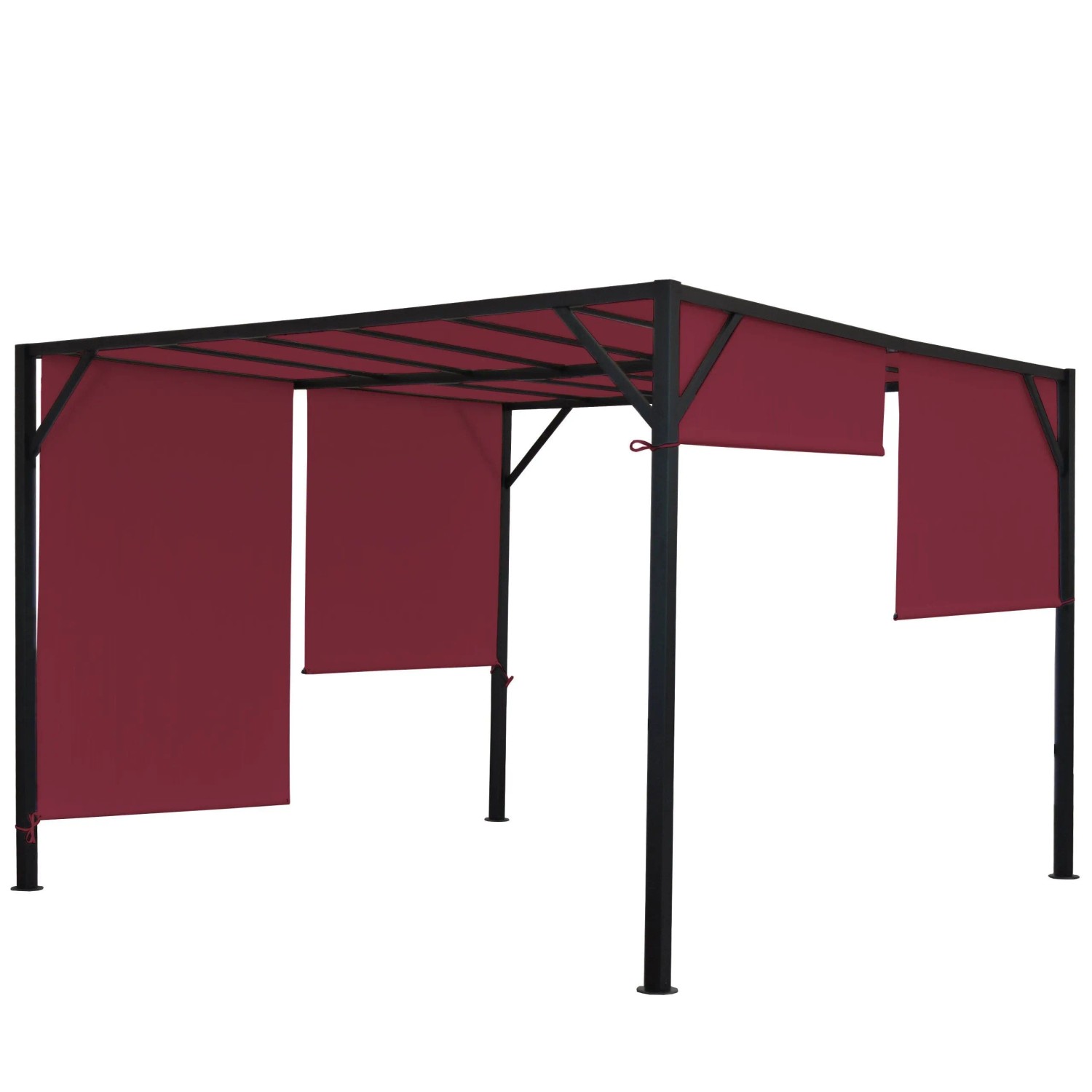 BERLINLODGE Pergola Baia HxBxT 212x300x300cm Garten Pavillon Terrassenüberdachung Stabiles 6cm-Stahl-Gestell Und Schiebedach Bordeaux-Rot