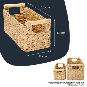 HMF 37279-30CM Aufbewahrungskorb Badezimmer Korb Geflochten Wasserhyazinthe Holzgriffen 30 x 15 x 13 cm