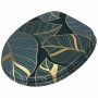SANILO WC-Sitz Monstera aus Holz mit goldenem Blätter-Design.