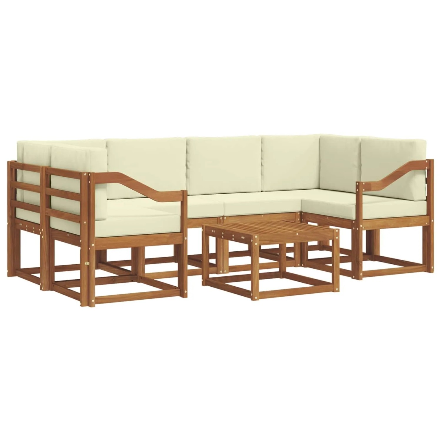 vidaXL Outdoor-Sofagarnitur mit Kissen 7-Tlg Natur und Creme 3366093