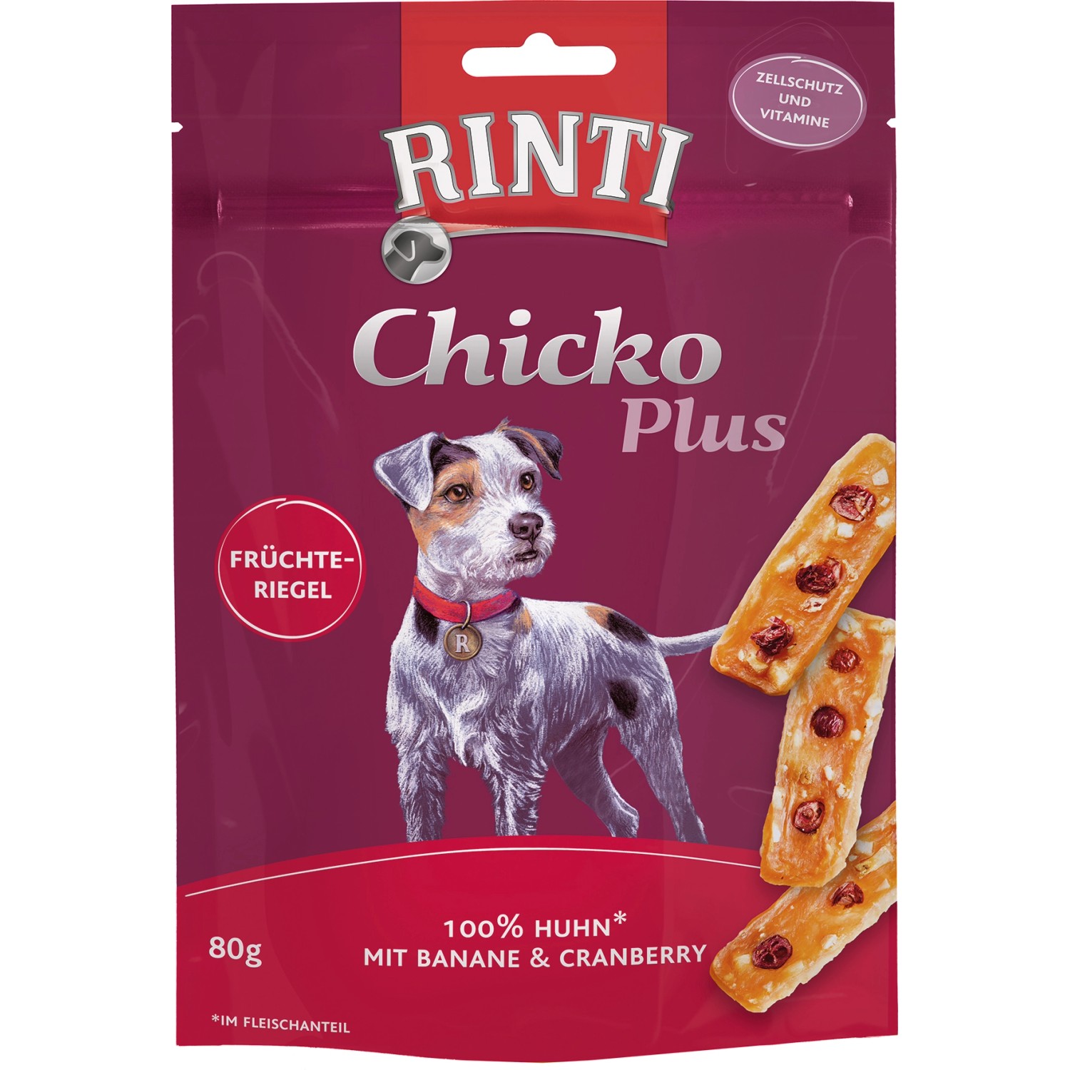 Rinti Hunde-Natursnacks Chicko Plus Früchteriegel mit Huhn 80 g