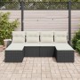Schwarzes vidaXL Garten-Sofa-Set aus Rattan mit weißen Kissen, 6-teilig.