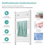 Weißer Emke Badheizkörper Handtuchwärmer mit Handtuch zum Trocknen.