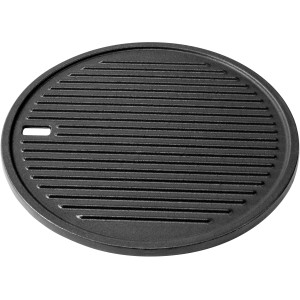 Schwarze Landmann Grillplatte Modulus, 30,5 cm, aus Gusseisen mit geriffelter Oberfläche.