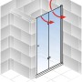 Schulte ExpressPlus Drehfalttür in Chromoptik, 200x90 cm, mit roten Pfeilen, die die Drehfunktion darstellen.