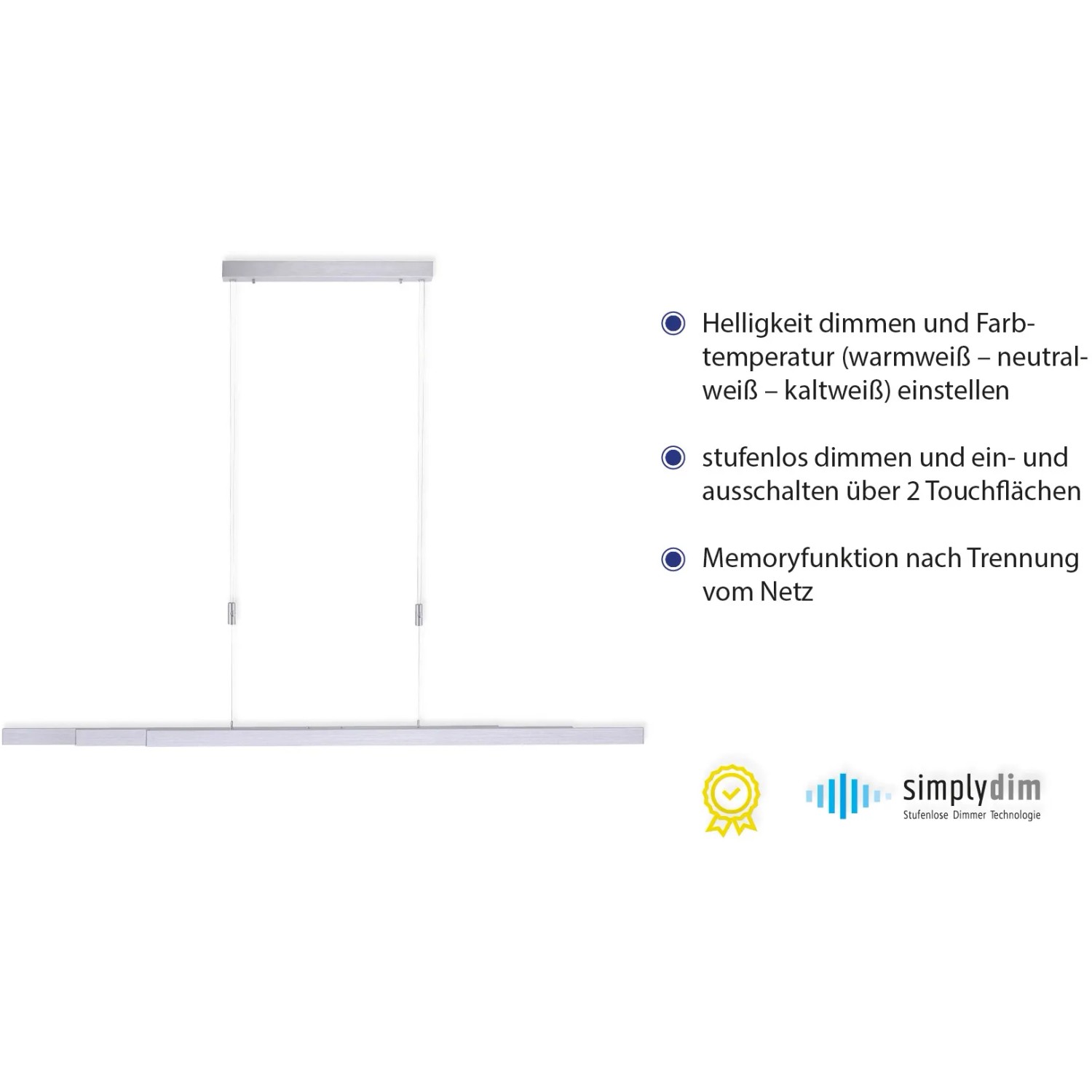 Moderne LED-Pendelleuchte Adriana von Paul Neuhaus aus Aluminium, dimmbar und höhenverstellbar.