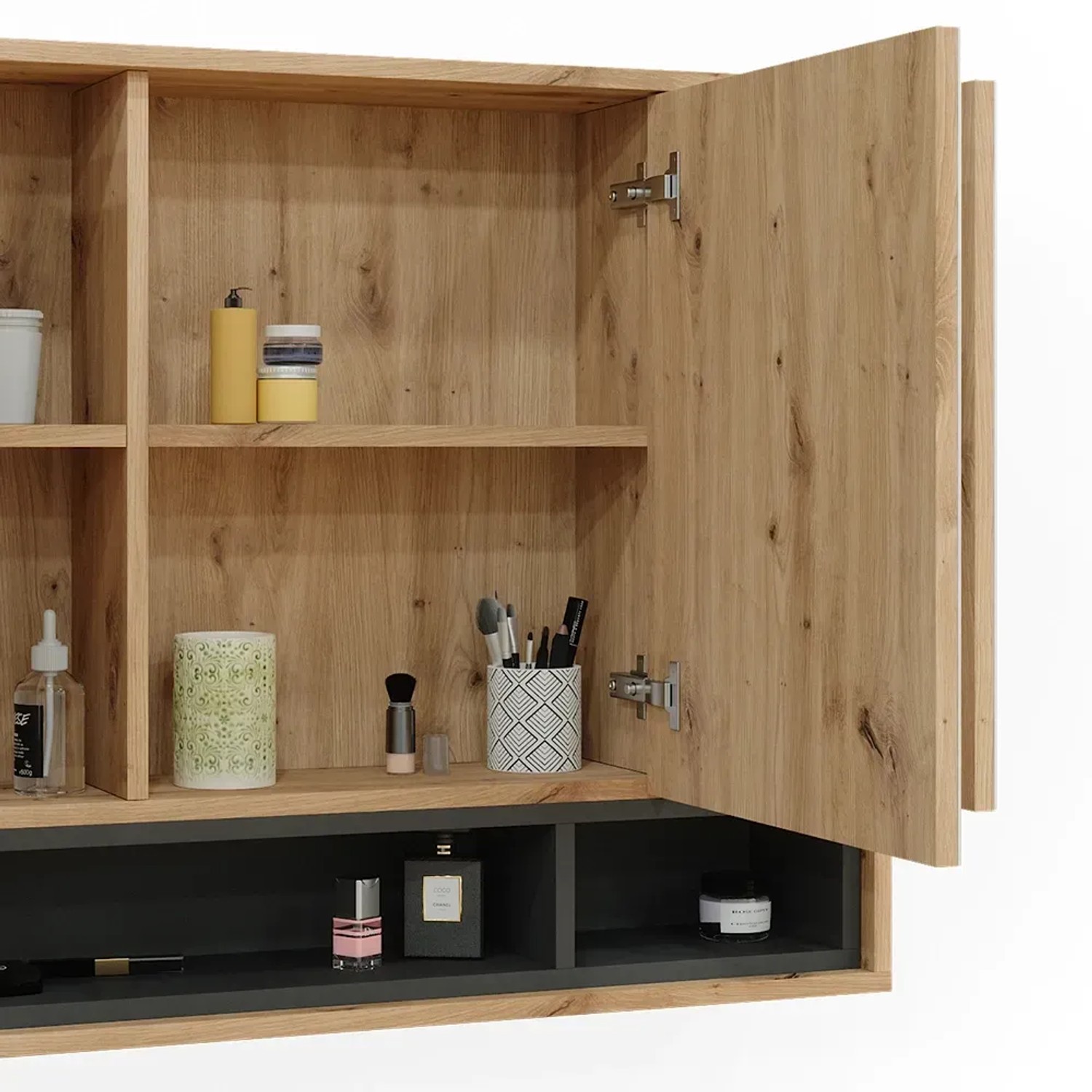 Vicco Badspiegelschrank Beatrice, Eiche/Anthrazit, 80x72 cm, mit offenen Fächern und Spiegeltür.
