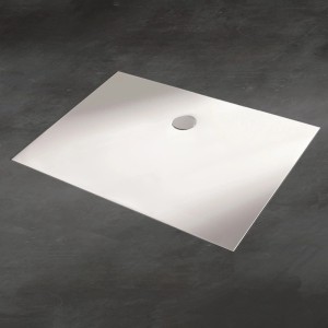 Weiße, rechteckige Kronenbach Mineralguss-Duschwanne Cube, 120x90 cm, mit Ablauf.