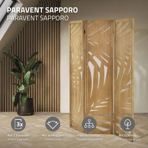 ML-Design Paravent 3-Teilig Sapporo Natur Raumteiler 170x121 cm aus Paulownia-Holz