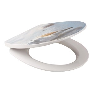 WC-Sitz Sandkorn mit Absenkautomatik, Thermoplast, Motiv: Strand und Muscheln.