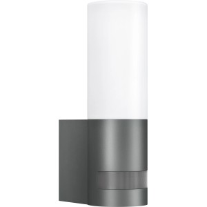 Steinel LED-Außenwandleuchte L 605 S in Anthrazit mit Bewegungsmelder und zylindrischem Leuchtkörper.