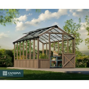 CANOPIA Gewächshaus Natura Braun 12m² mit Fundamentrahmen, begehbares Gartenhaus für Pflanzenzucht.