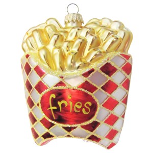 Weihnachtsornament Pommes Frites von Krebs Glas Lauscha, 9cm, für den Weihnachtsbaum.