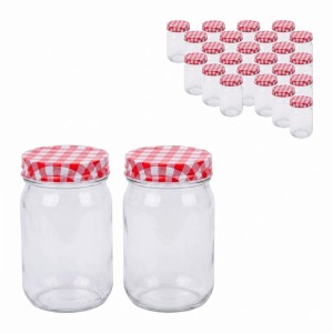 Relaxdays Einmachgläser 25er Set Glas Stahl Transparent Rot Weiß Twist-Off Luftdicht 12,5 cm x ø 7,5 cm 400 ml