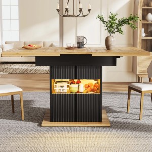 Merax Esstisch 110x140 cm Schwarz Holz LED Verstellbarer Einlegeboden