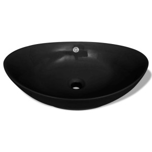vidaXL Luxuriöses Keramik Waschbecken Oval Schwarz 140680