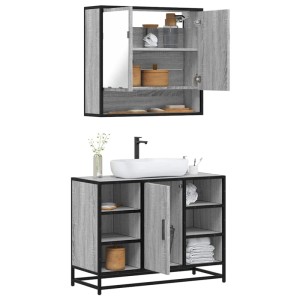 vidaXL 2-Tlg Badmöbel-Set Grau Sonoma Holzwerkstoff 3300943