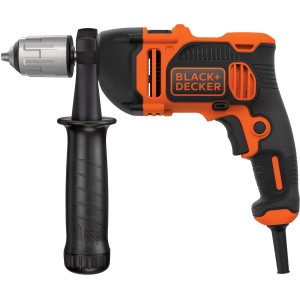 Black+Decker Schlagbohrmaschine BEH850K mit Zusatzhandgriff, schwarz und orange.