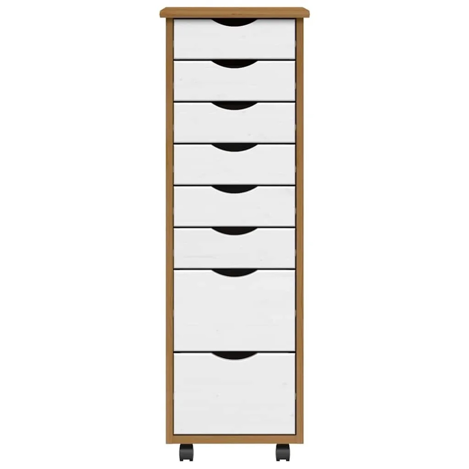 vidaXL Rollschrank MOSS, honigbraun, Kiefer Massivholz, 8 Schubladen, Wohnzimmerschrank.
