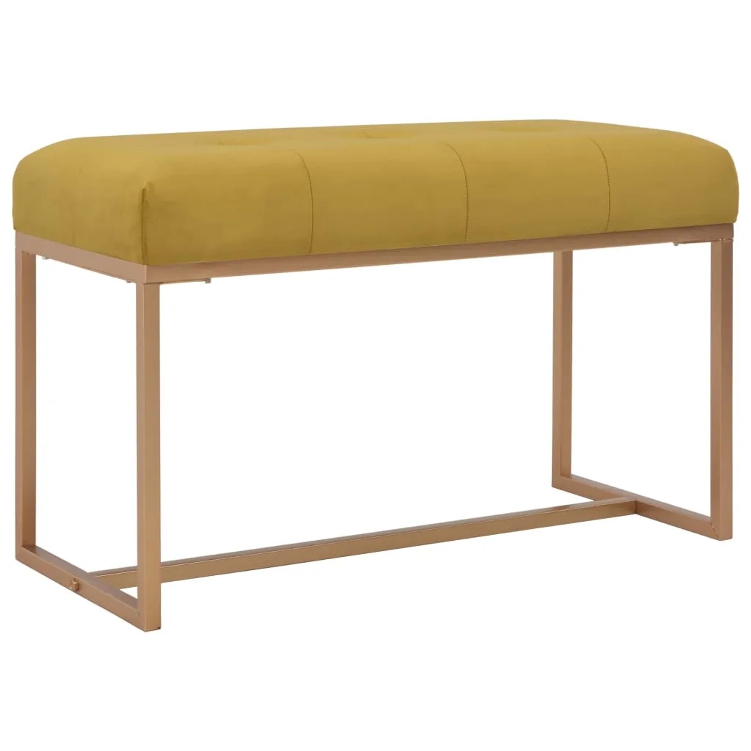 Senfgelbe vidaXL Bank (80 cm) mit Samtbezug und goldenem Metallgestell.