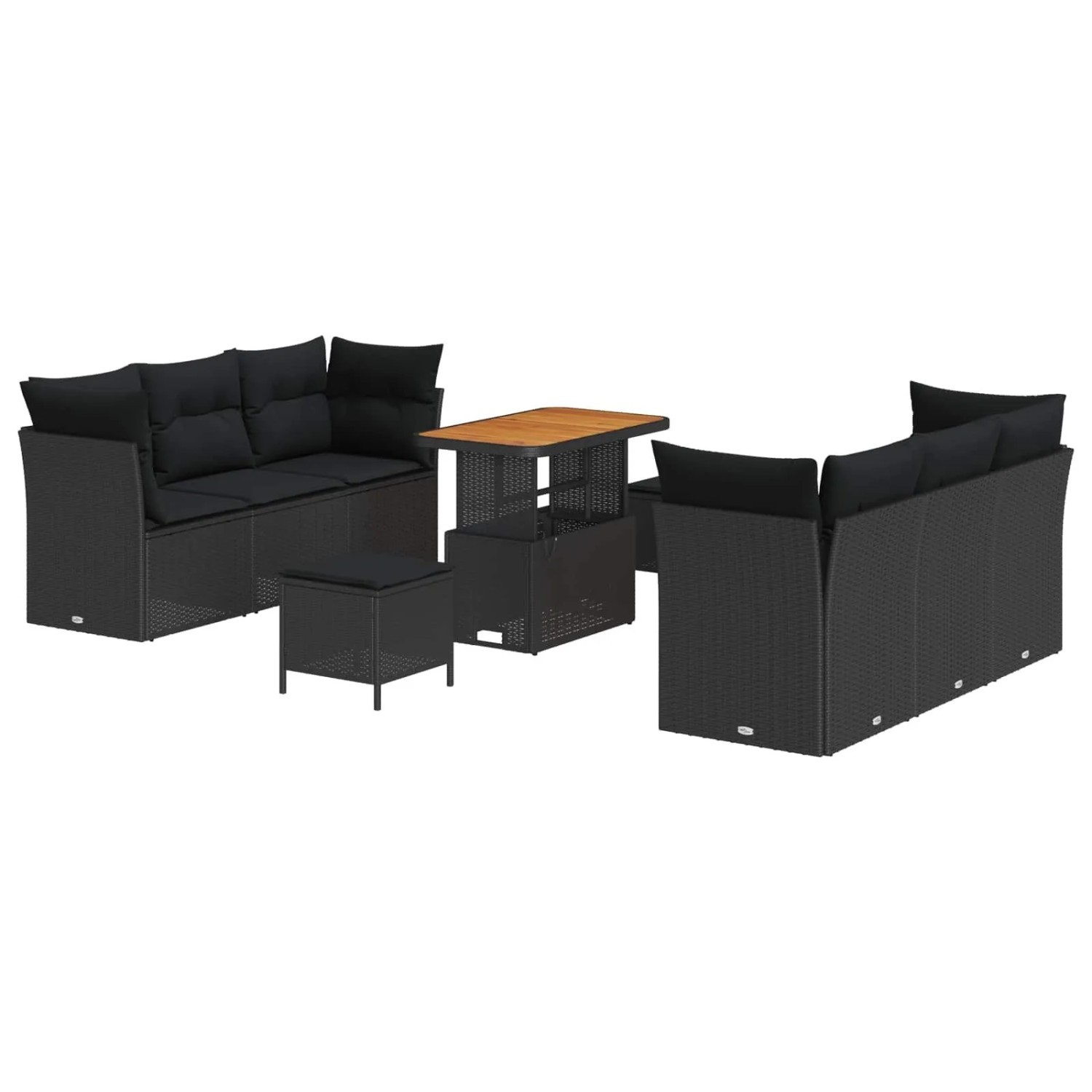 vidaXL Gartensofa-set mit Kissen 9-Tlg Schwarz Poly-Rattan 3363389 günstig online kaufen
