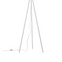 Weiße LED-Stehlampe LOLAsmart-Naomi von Just Light, 140 cm hoch, mit Stoffschirm und drei Beinen.