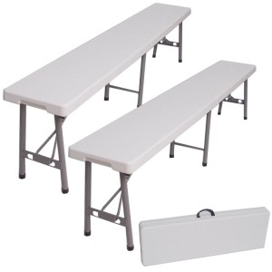 2er Set: Weiße TRUTZHOLM Bierzeltbänke aus Kunststoff, klappbar, 180cm lang. Möbel für Garten und Feiern.