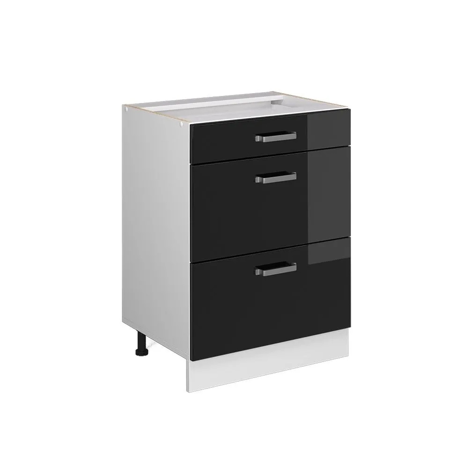 Vicco Küchenunterschrank R-Line Schwarz Hochglanz Weiß 60 cm mit Schubladen ohne Arbeitsplatte